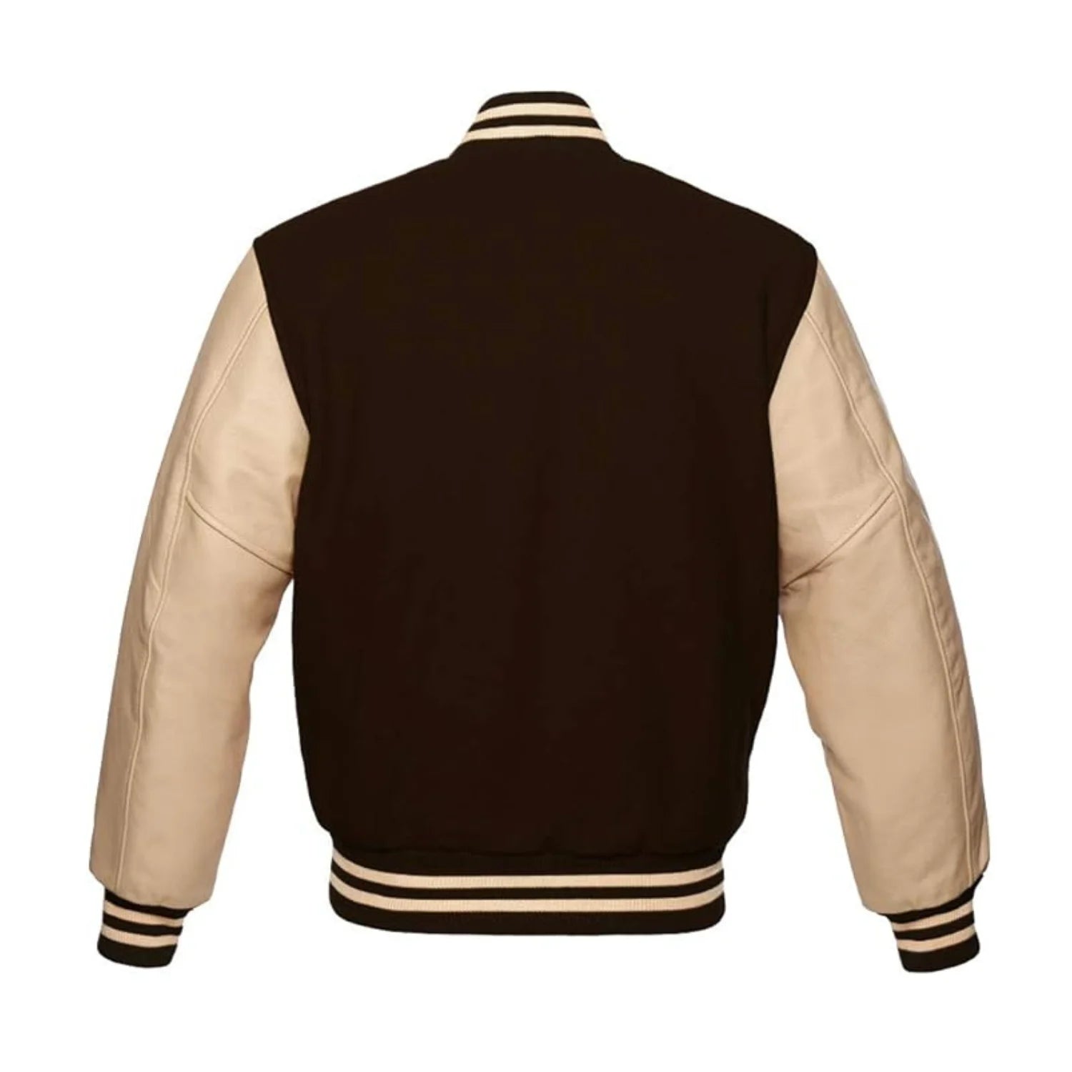 Brown Wool and Cream Leather Varsity Jacket Back Side