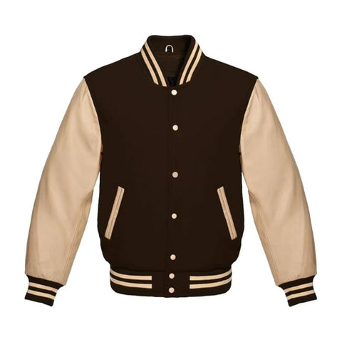 Brown Wool and Cream Leather Varsity Jacket