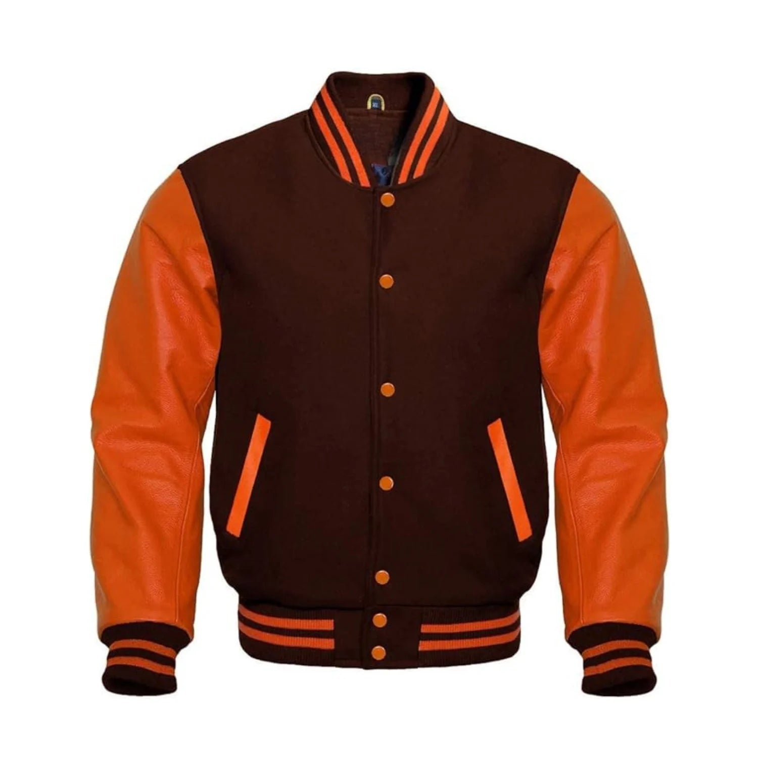 Brown Wool and Orange Leather Varsity Jacket