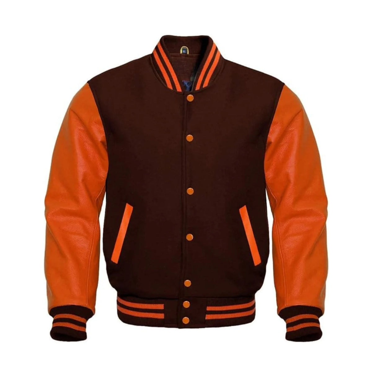 Brown Wool and Orange Leather Varsity Jacket