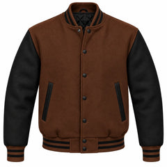 Brown and Black Wool Letterman Jacket