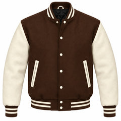 Brown and Cream Wool Varsity Jacket