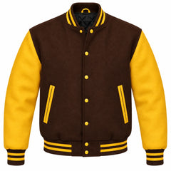 Brown and Gold Wool Letterman Jacket