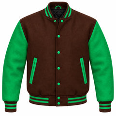 Brown and Green Wool Letterman Jacket
