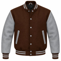 Brown and Grey Wool Varsity Jacket