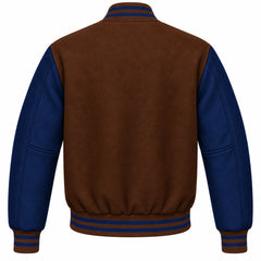 Brown and Navy Blue Wool Letterman Jacket