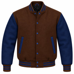 Brown and Navy Blue Wool Letterman Jacket
