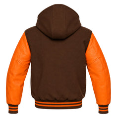 Brown and Orange Hooded Varsity Jacket