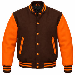 Brown and Orange Wool Letterman Jacket