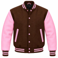 Brown and Pink Wool Varsity Jacket
