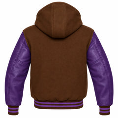 Brown and Purple Hooded Varsity Jacket