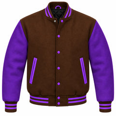 Brown and Purple Wool Varsity Jacket