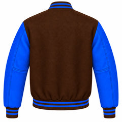 Brown and Royal Blue Wool Varsity Jacket