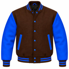 Brown and Royal Blue Wool Varsity Jacket