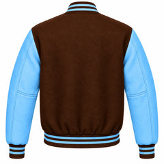 Brown and Sky Blue Wool Letterman Jacket