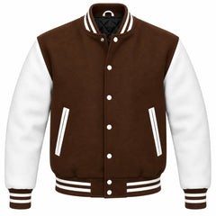 Brown and White Wool Varsity Jacket