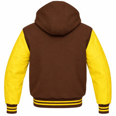 Brown and Yellow Varsity Jacket with Hood
