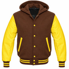Brown and Yellow Varsity Jacket with Hood