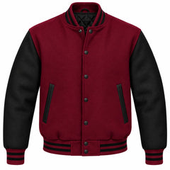 Burgundy and Black Wool Varsity Jacket
