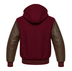 Burgundy and Brown Hooded Varsity Jacket