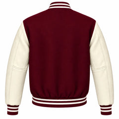 Burgundy and Cream Wool Varsity Jacket