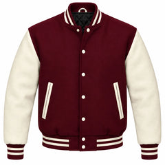 Burgundy and Cream Wool Varsity Jacket