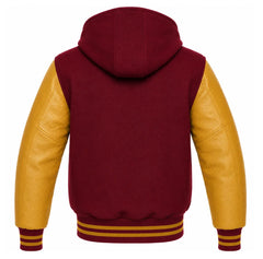 Burgundy and Gold Varsity Jacket with Hood