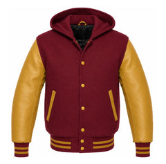 Burgundy and Gold Varsity Jacket with Hood