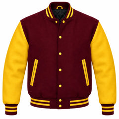 Burgundy and Gold Wool Varsity Jacket