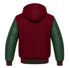 Burgundy and Green Hooded Letterman Jacket
