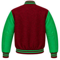 Burgundy and Green Wool Varsity Jacket