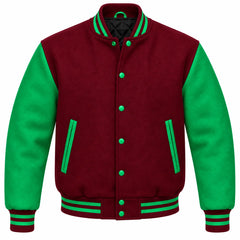 Burgundy and Green Wool Varsity Jacket