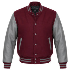 Burgundy and Grey Letterman Jacket