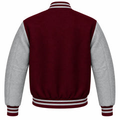 Burgundy and Grey Wool Varsity Jacket