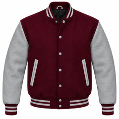 Burgundy and Grey Wool Varsity Jacket