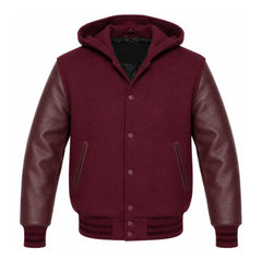 Burgundy and Maroon Hooded Varsity Jacket