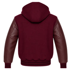 Burgundy and Maroon Hooded Varsity Jacket