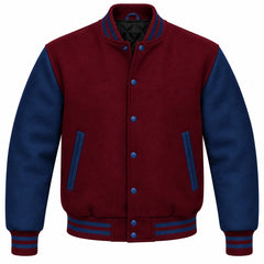 Burgundy and Navy Blue Wool Varsity Jacket