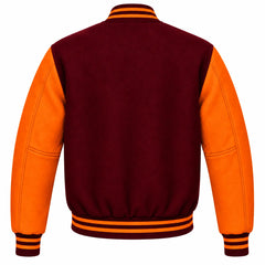 Burgundy and Orange Wool Varsity Jacket