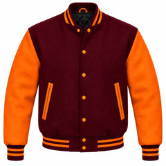 Burgundy and Orange Wool Varsity Jacket
