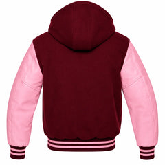 Burgundy and Pink Hooded Varsity Jacket