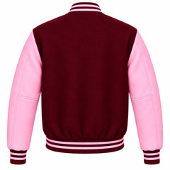 Burgundy and Pink Wool Letterman Jacket