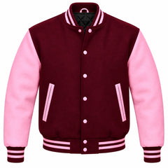 Burgundy and Pink Wool Letterman Jacket