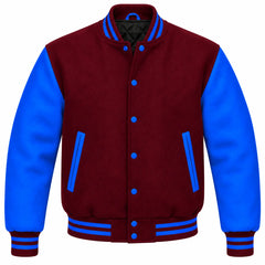 Burgundy and Royal Blue Wool Varsity Jacket