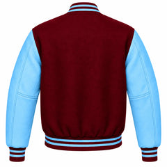 Burgundy and Sky Blue Wool Varsity Jacket