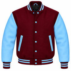 Burgundy and Sky Blue Wool Varsity Jacket