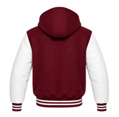 Burgundy and White Hooded Letterman Jacket