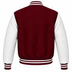Burgundy and White Wool Letterman Jacket
