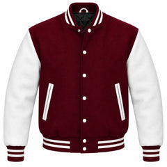 Burgundy and White Wool Letterman Jacket