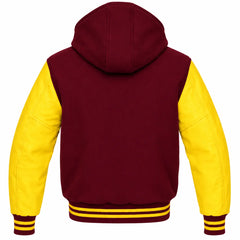 Burgundy and Yellow Hooded Varsity Jacket
